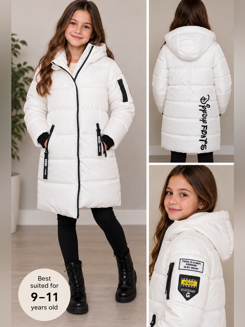 White Hooded Puffer Coat for Girls – Year 9–11